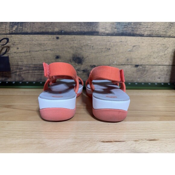 Clarks Cloudsteppers Sandals Womens 9.5 Arla Belle Wedge Slingback Orange Fabric - Picture 4 of 10